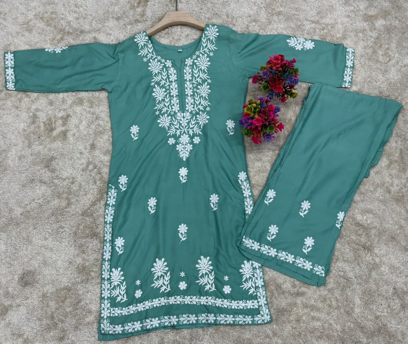 Rama Green  Chikankari Kurtis For Women