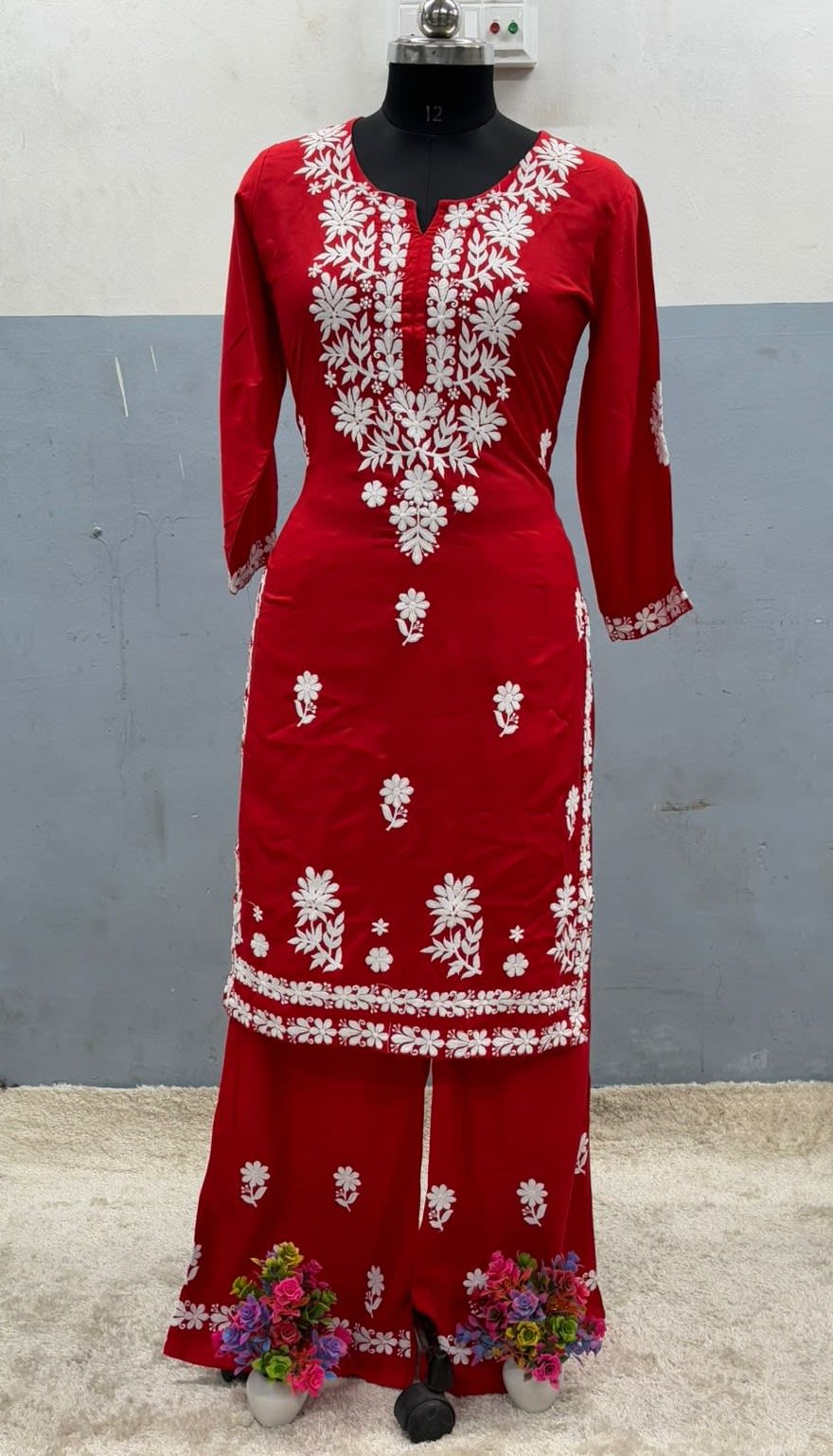 Red  Chikankari Kurtis For Women