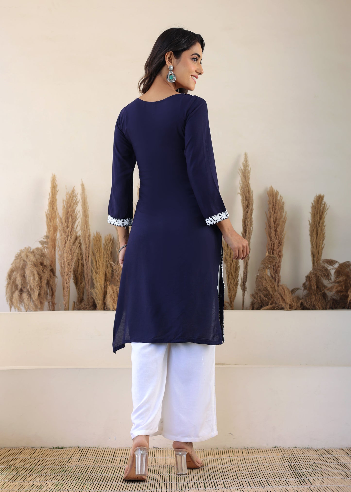 Blue Elegance In Every Threads Embroidery Rayon Chikankari Kurta Set  For Women