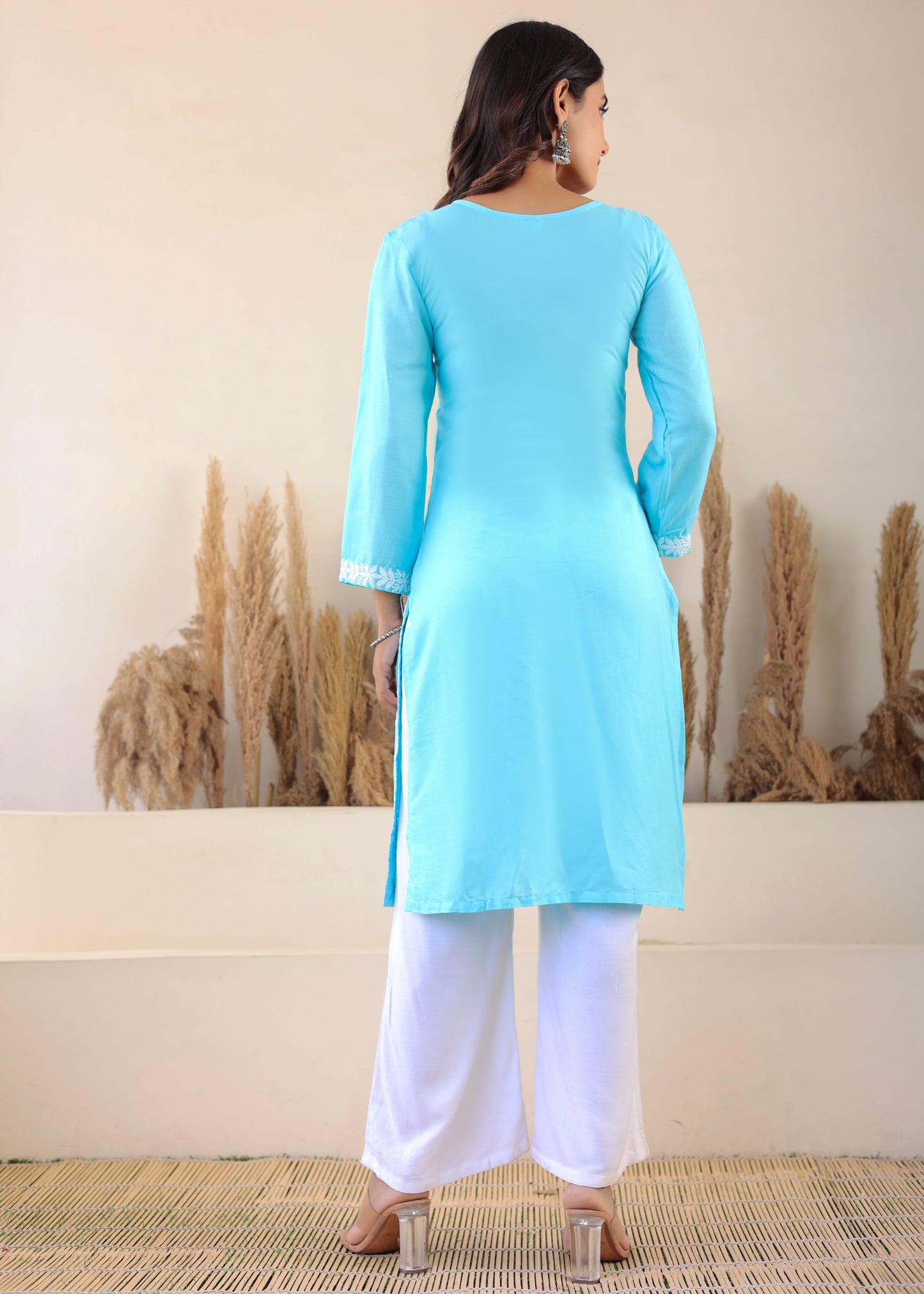 Firoji Elegance In Every Threads Embroidery Rayon Chikankari Kurta Set  For Women