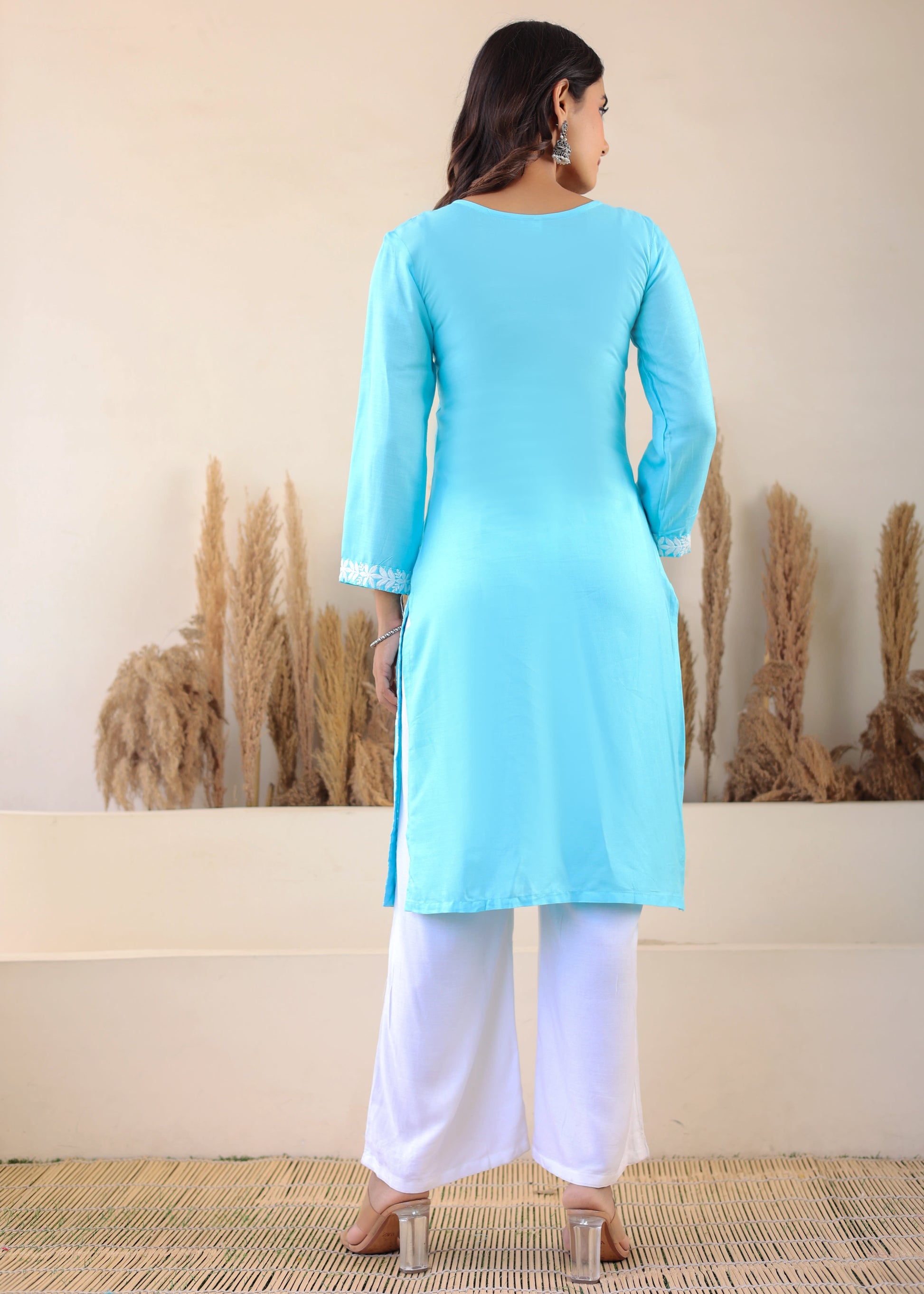 Firoji Elegance In Every Threads Embroidery Rayon Chikankari Kurta Set  For Women