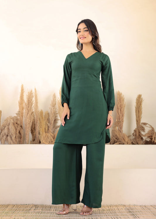 Green Rayon Chikankari Kurta Palazzo Set  For Women