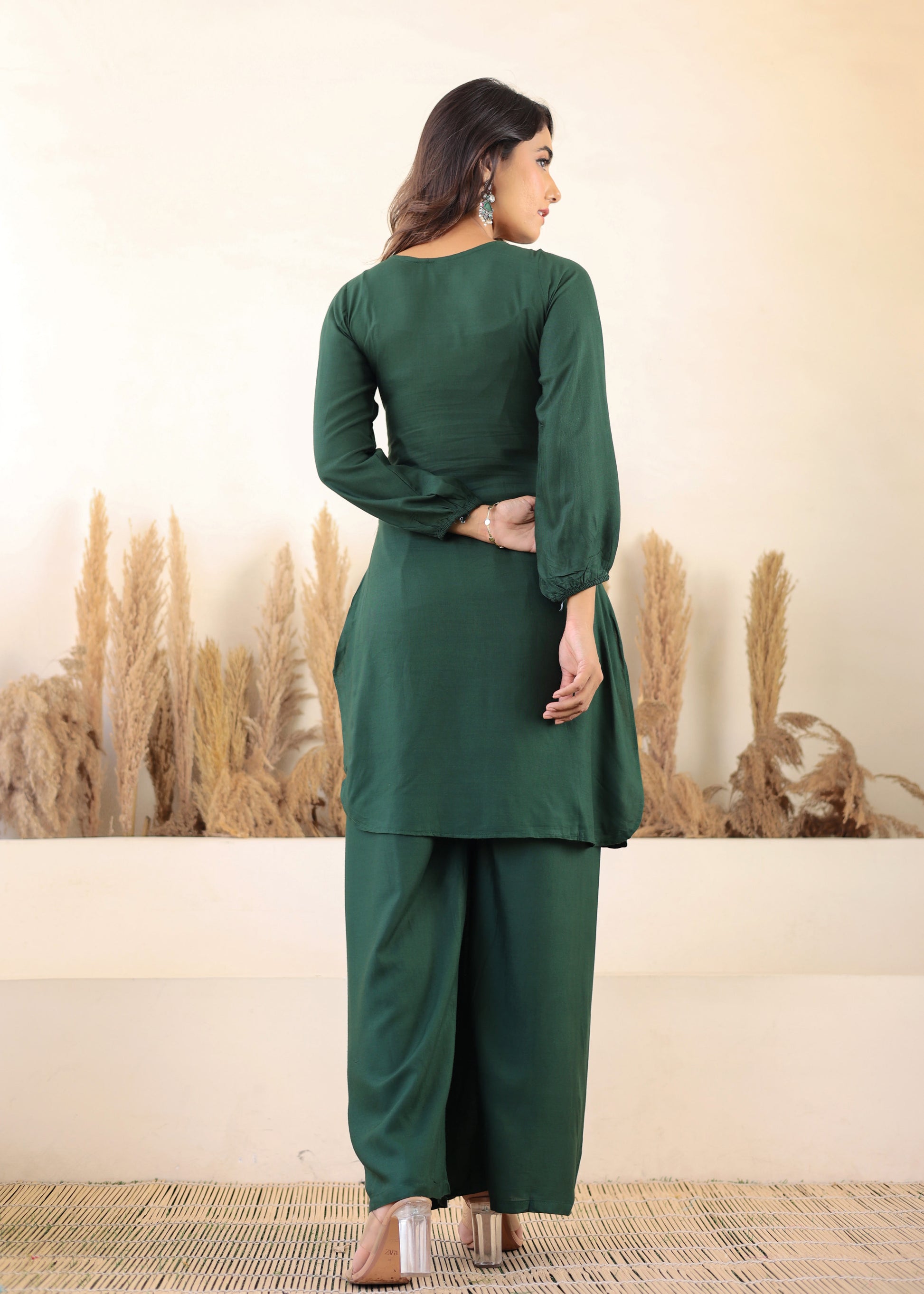 Green Rayon Chikankari Kurta Palazzo Set  For Women