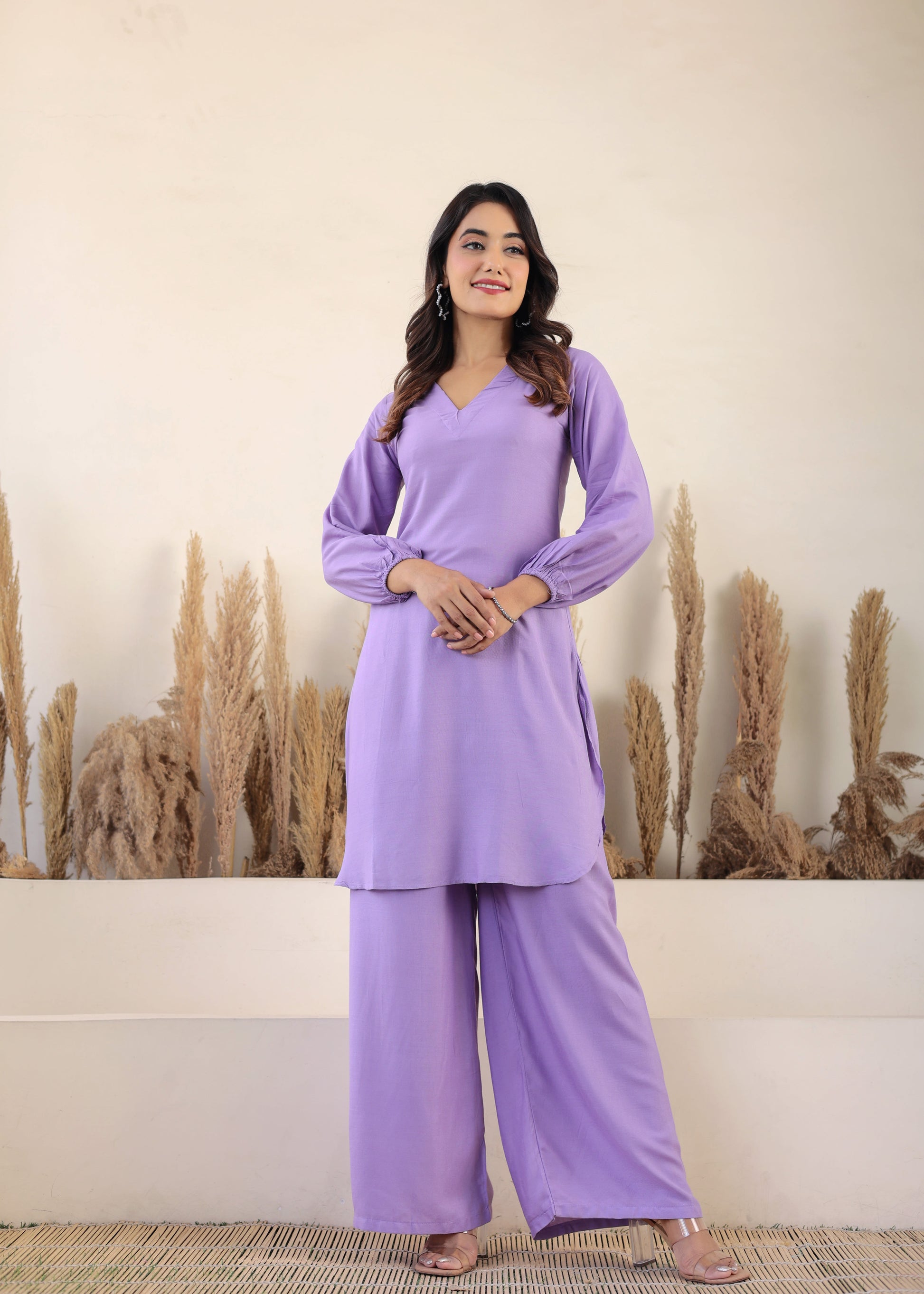Light Purple Rayon Chikankari Kurta Palazzo Set  For Women