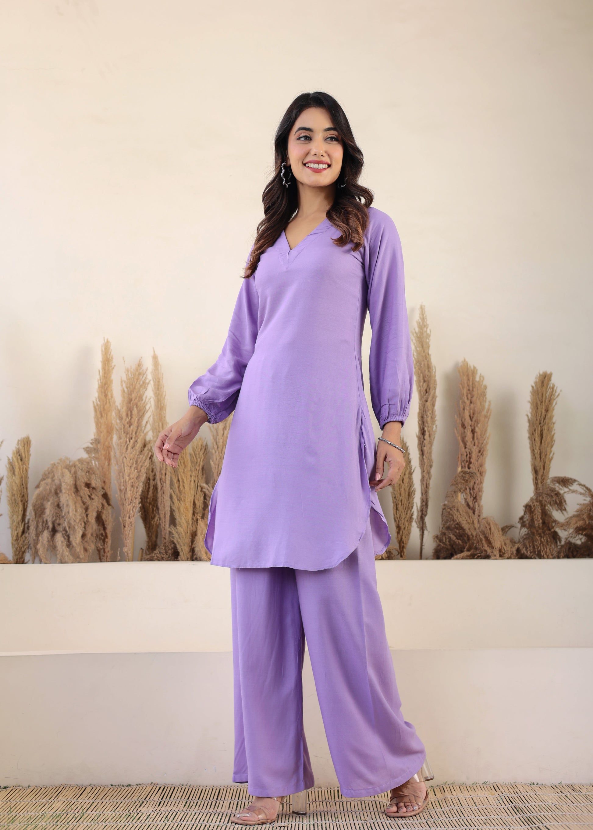 Light Purple Rayon Chikankari Kurta Palazzo Set  For Women