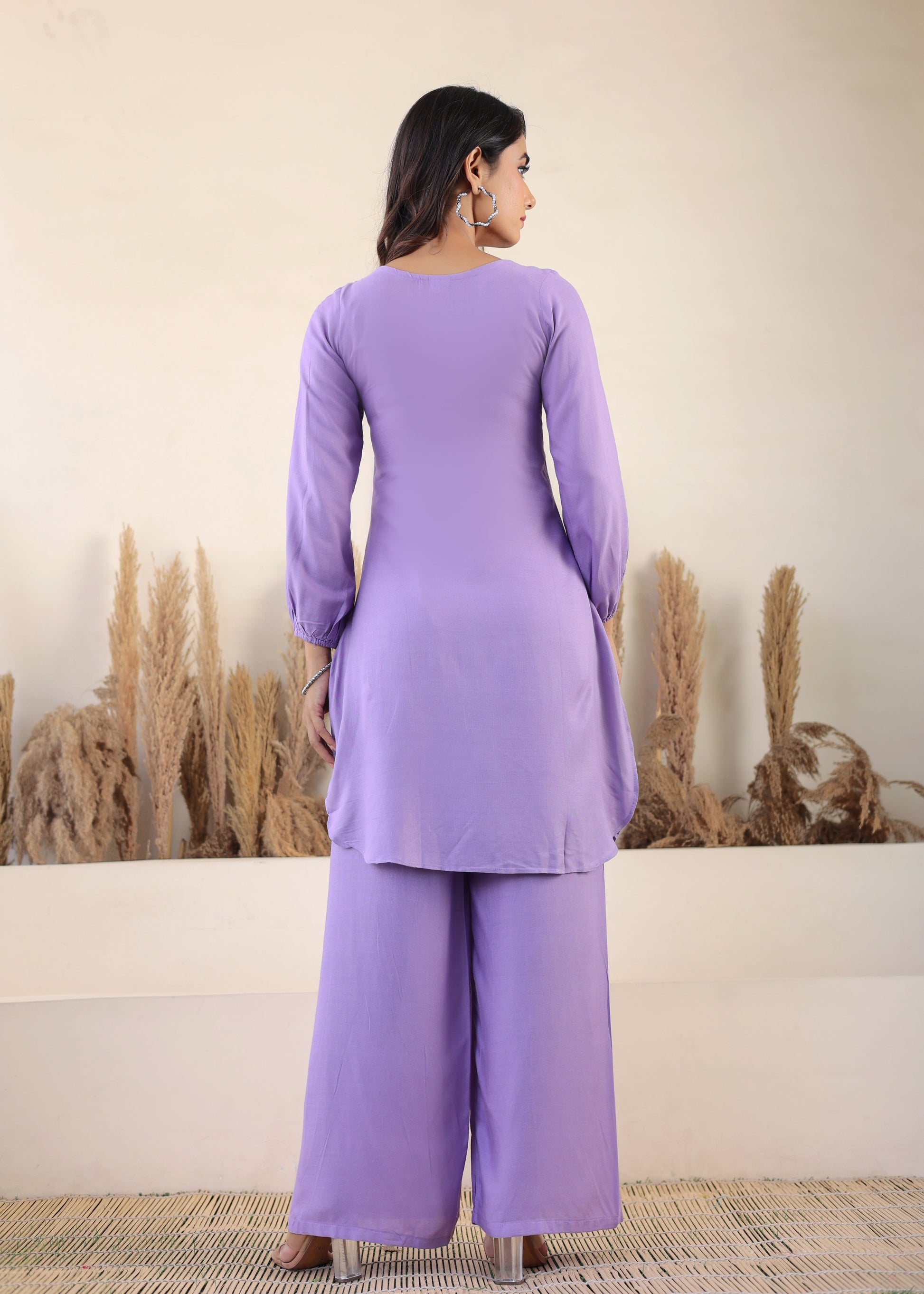 Light Purple Rayon Chikankari Kurta Palazzo Set  For Women