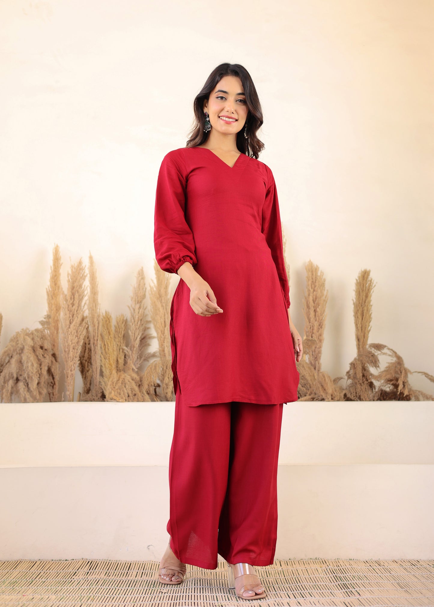 Maroon Rayon Chikankari Kurta Palazzo Set  For Women