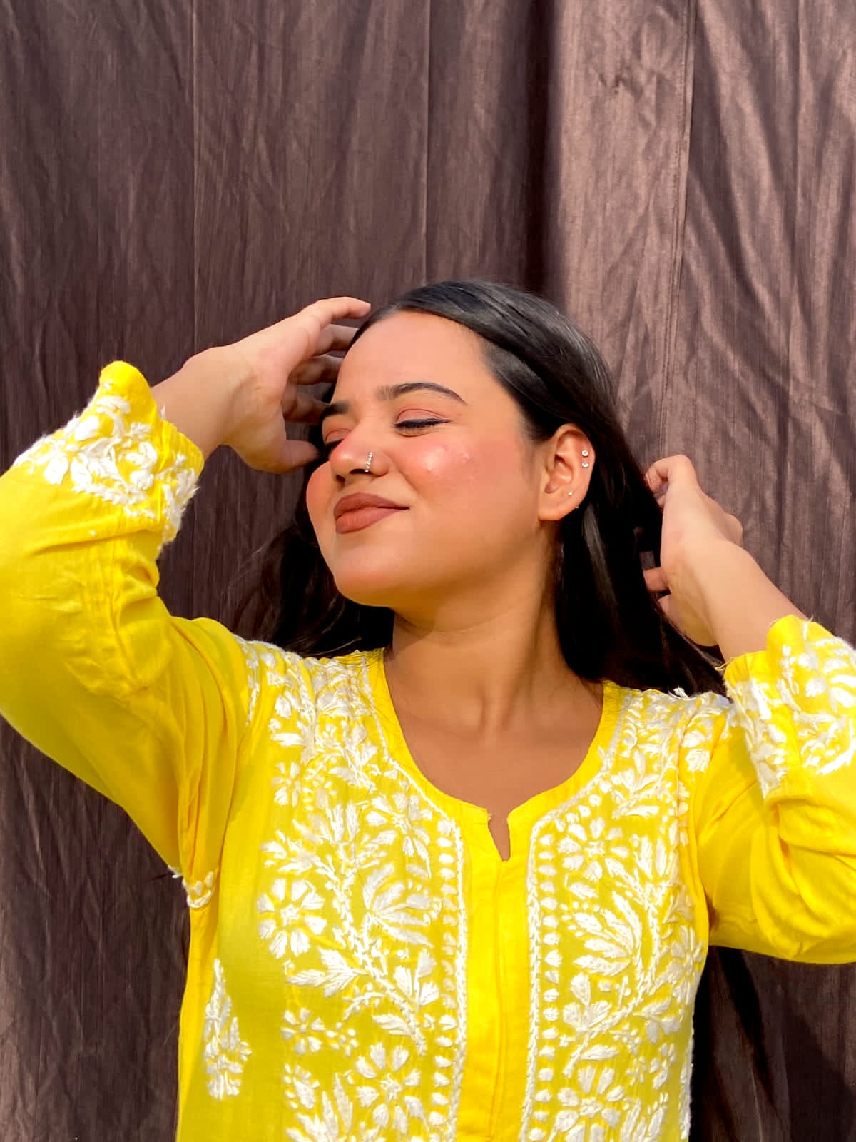 Lemon Chikankari Straight Kurta Palazzo Set Readymade For Women