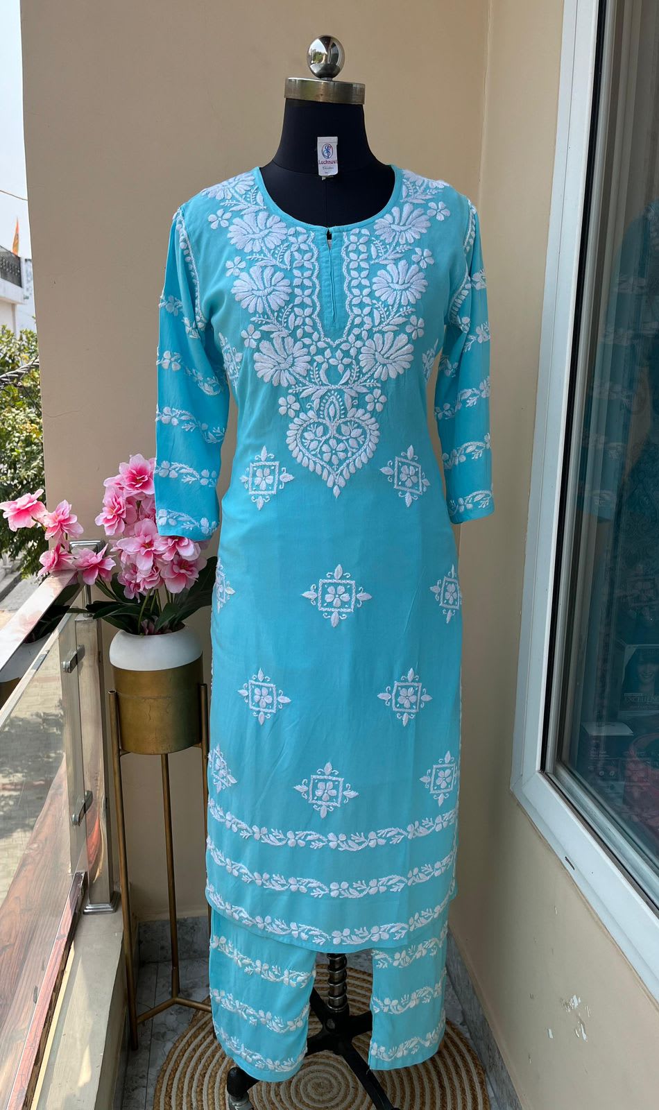 Firoji  Chikankari Kurti With Matching Printed Plazzo Suit 2Ps For Women