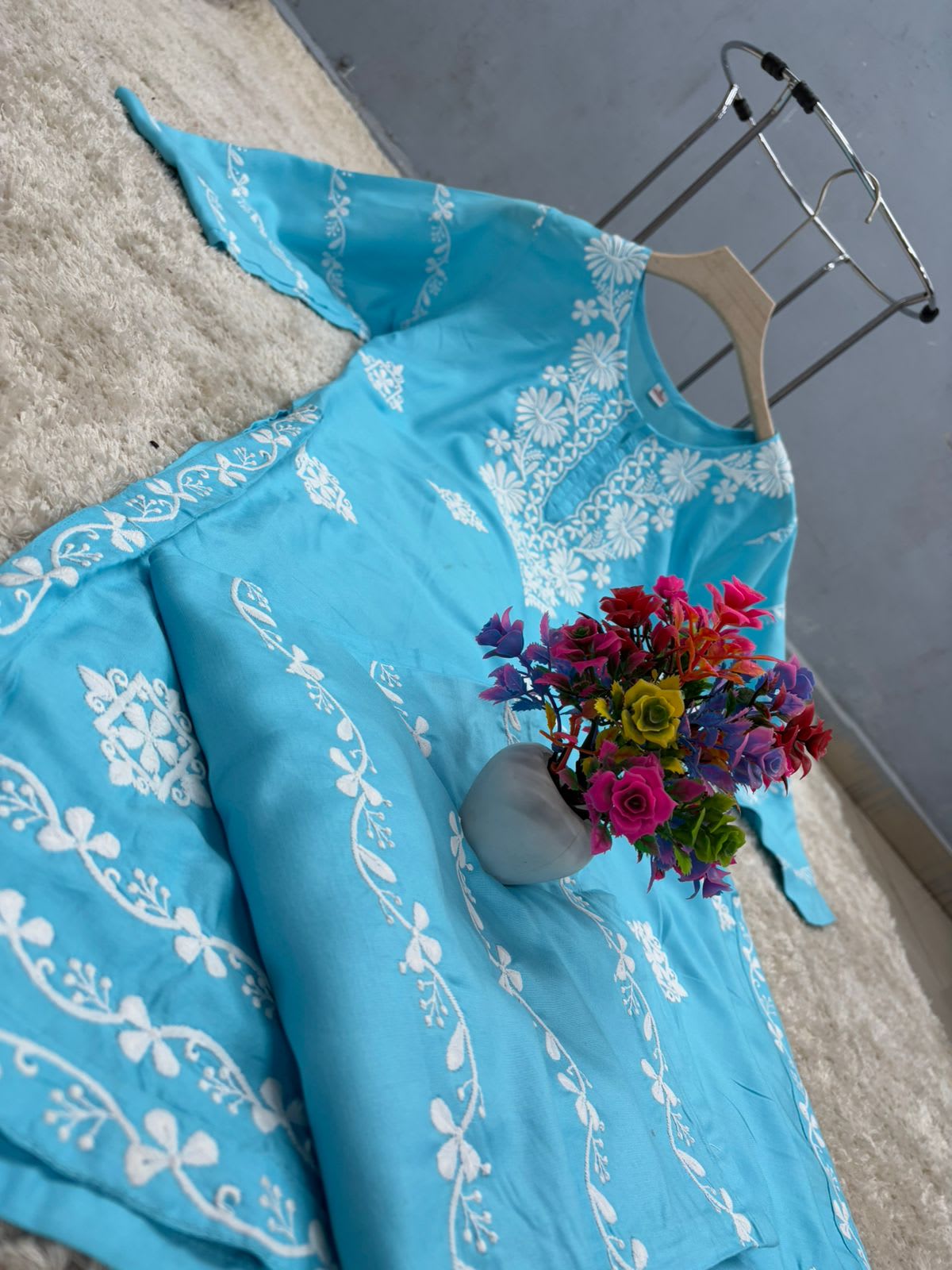 Firoji  Chikankari Kurti With Matching Printed Plazzo Suit 2Ps For Women