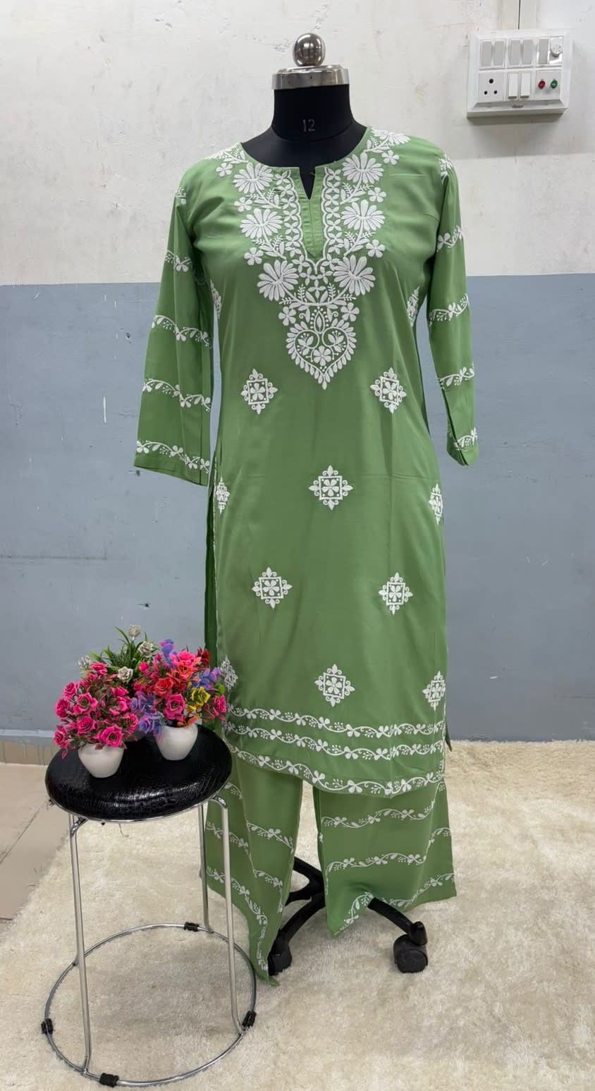 Pista  Chikankari Kurti With Matching Printed Plazzo Suit 2Ps For Women