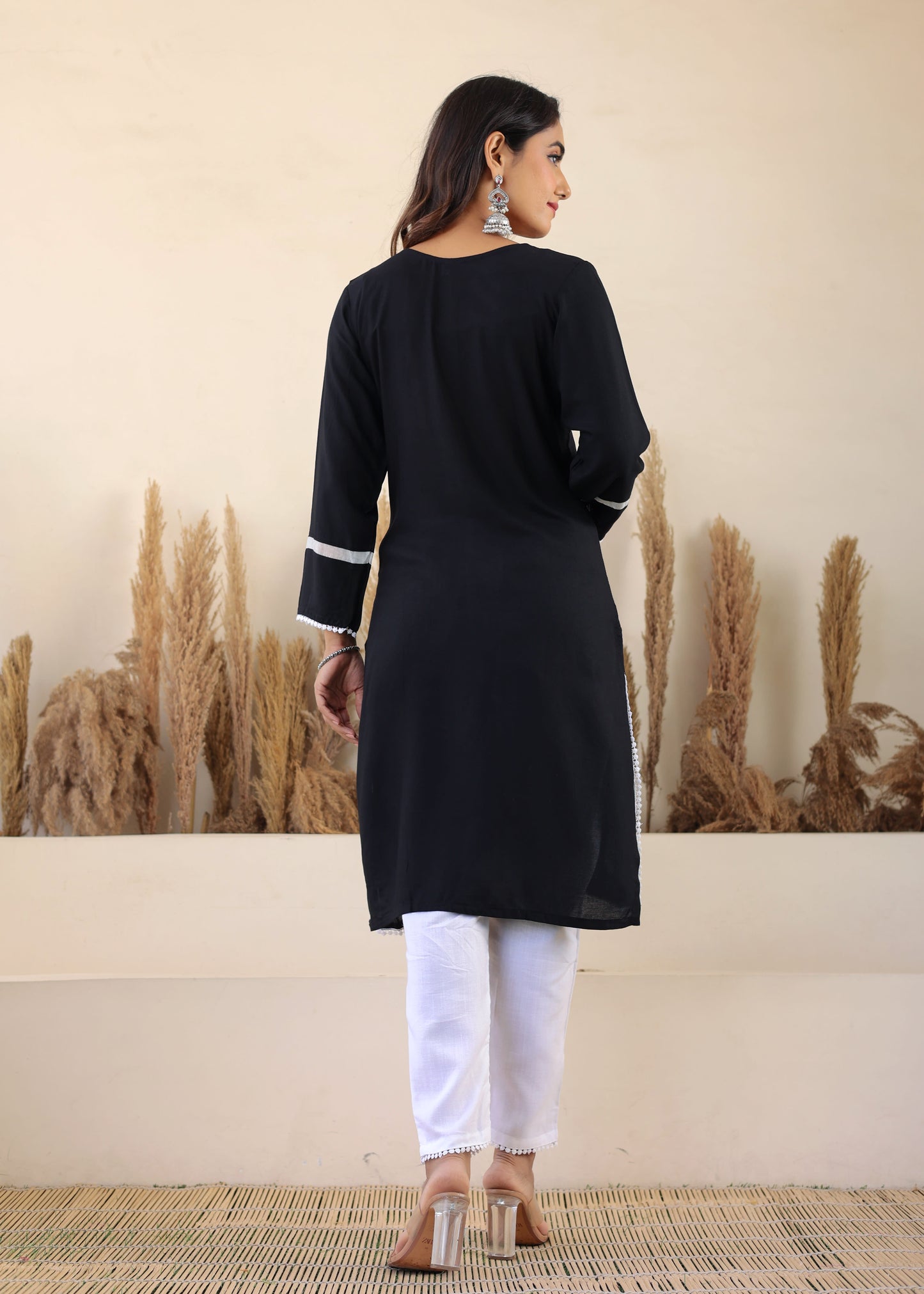 Black Rayon Embroidered Kurta, Pant With Dupatta Set For Women