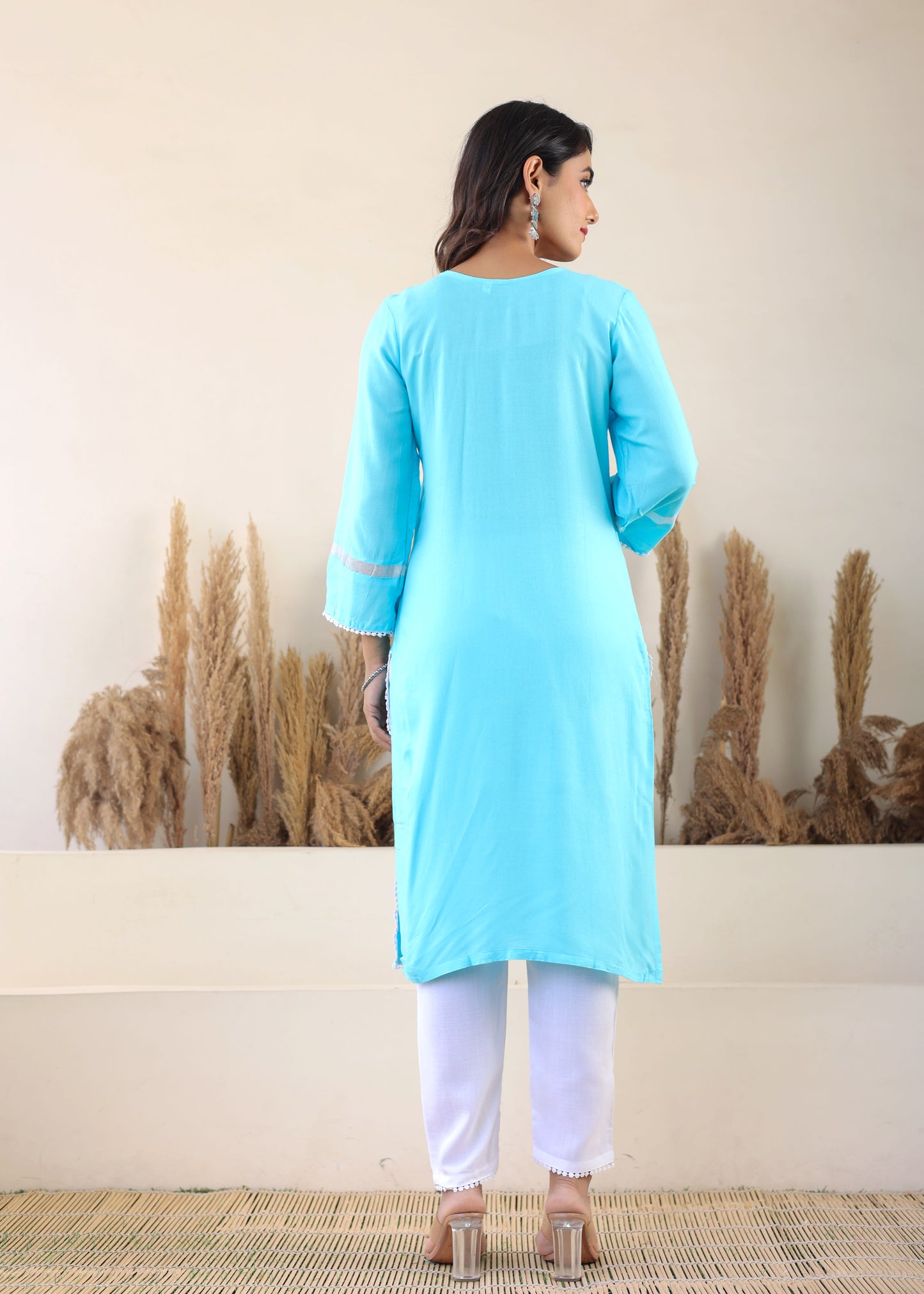 Firoji Rayon Embroidered Kurta, Pant With Dupatta Set For Women