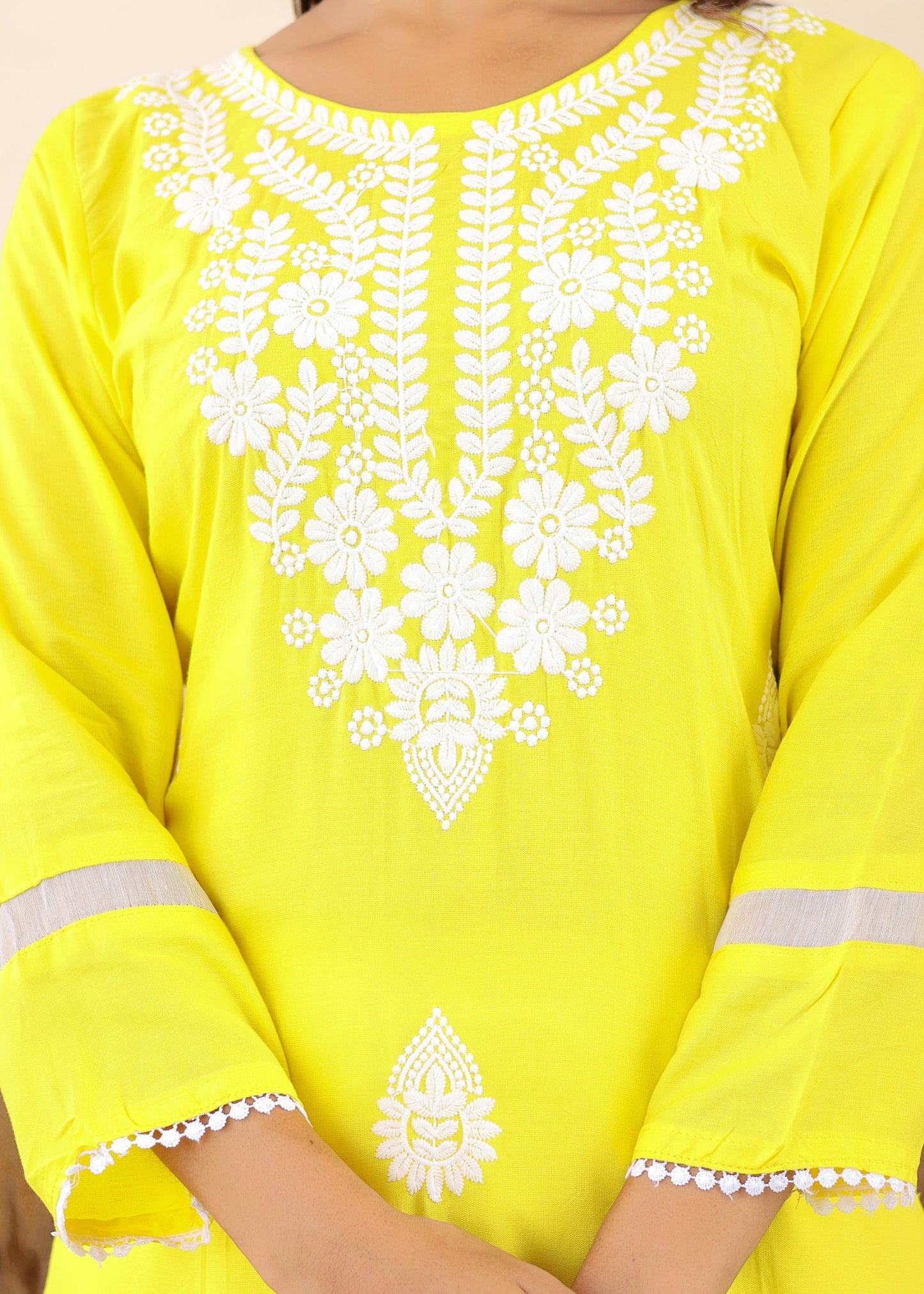 Lemon Rayon Embroidered Kurta, Pant With Dupatta Set For Women