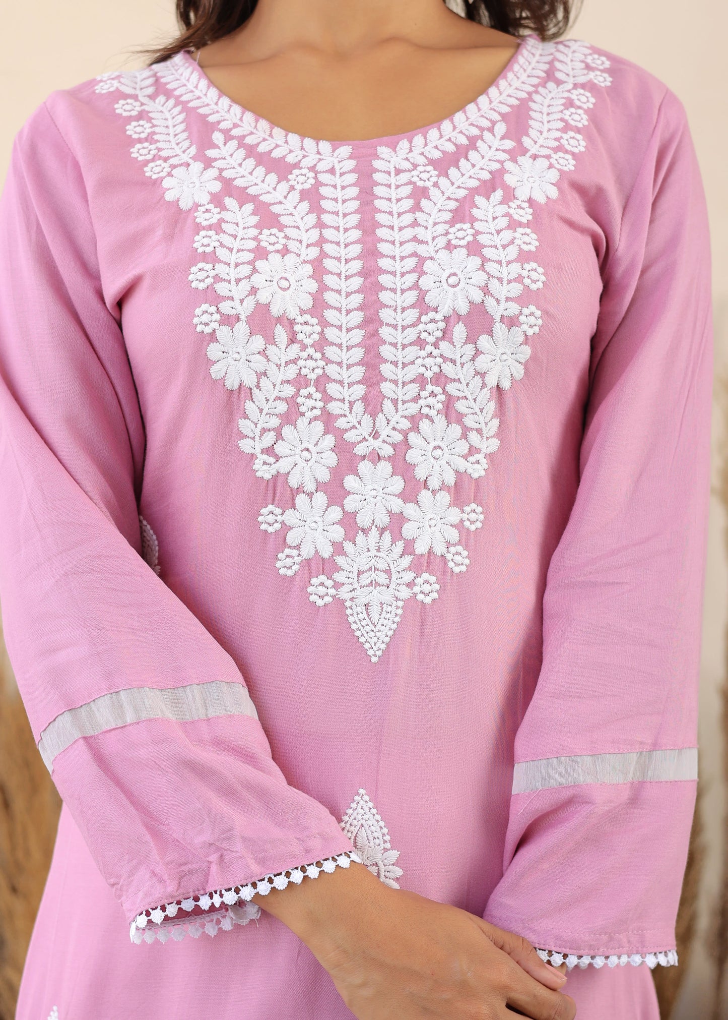 Pyazi Rayon Embroidered Kurta, Pant With Dupatta Set For Women