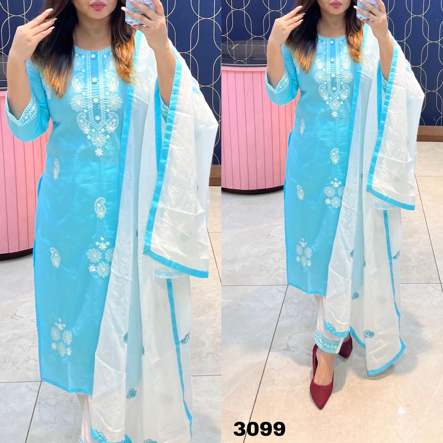 FIROJI Elegant Embroidered Kurta Set with Dupatta for Women