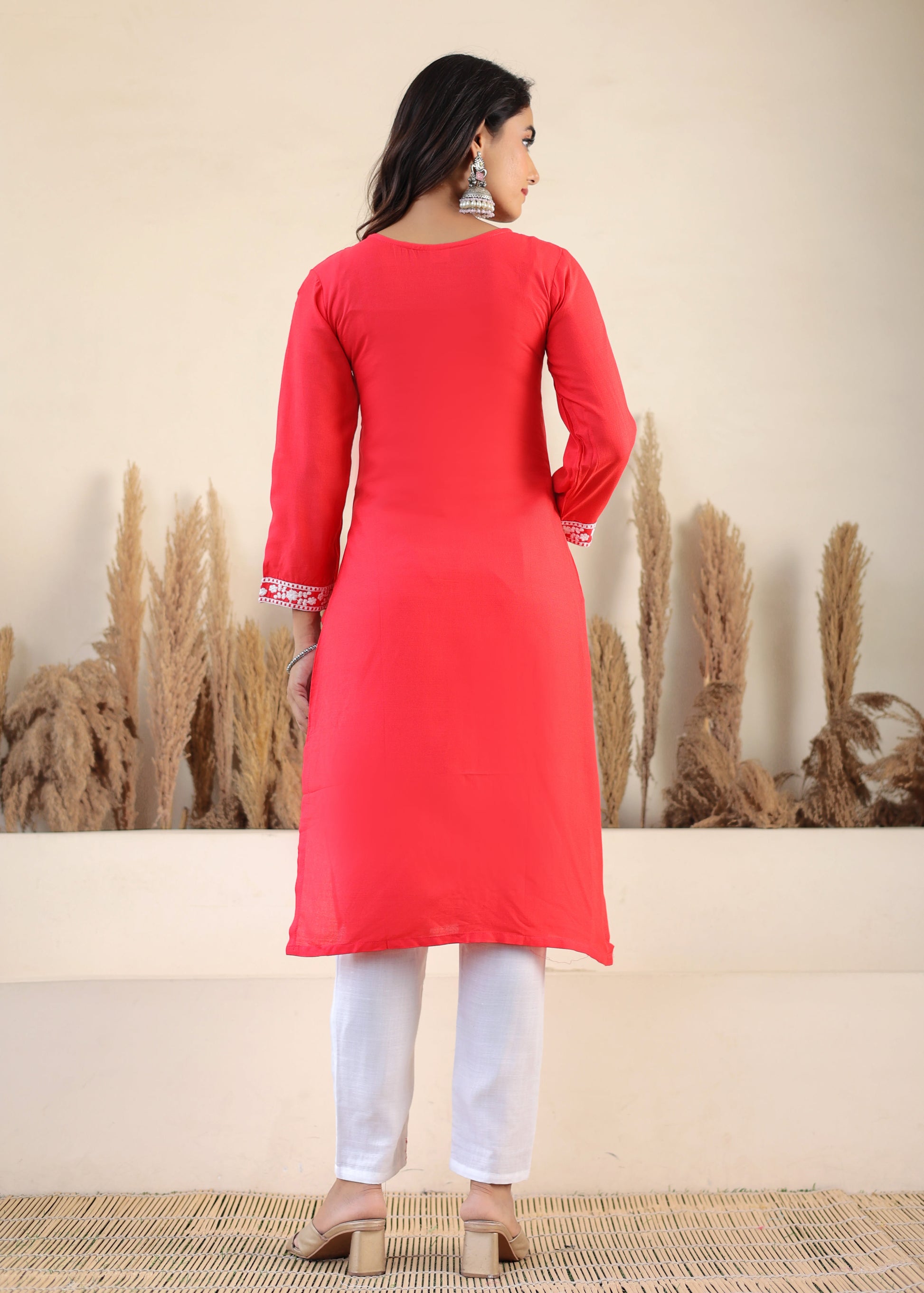 Gajari Rayon Chikankari Kurti With Dupatta And Bottom Wear 3 Piece Set For Women