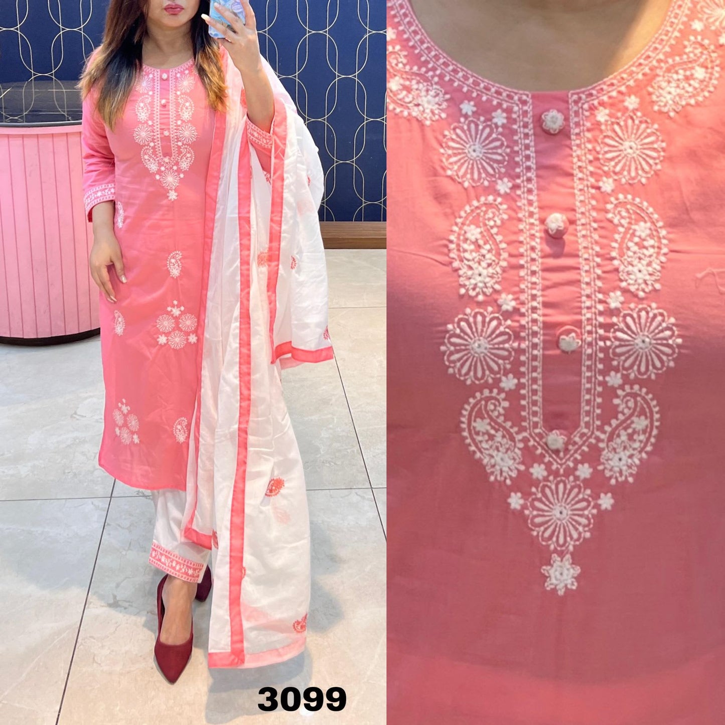 PEACH Elegant Embroidered Kurta Set with Dupatta for Women