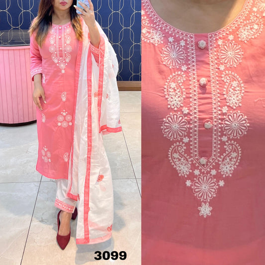 PEACH Elegant Embroidered Kurta Set with Dupatta for Women