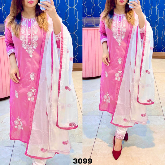 PINK Elegant Embroidered Kurta Set with Dupatta for Women