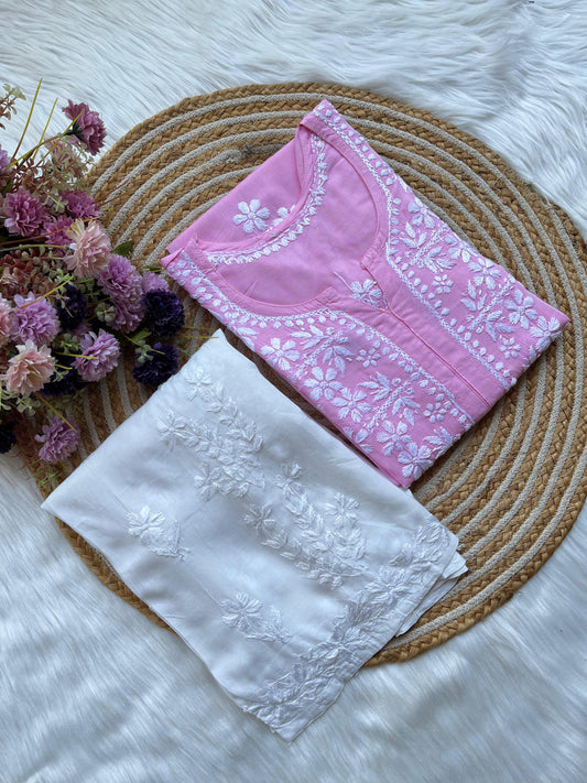 Baby Pink Rayon Kurti And Plazzo Set For Women