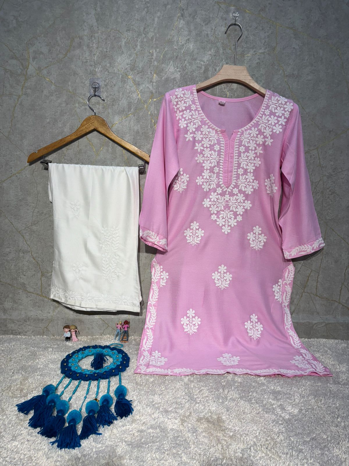 Baby Pink Rayon Kurti And Plazzo Set For Women