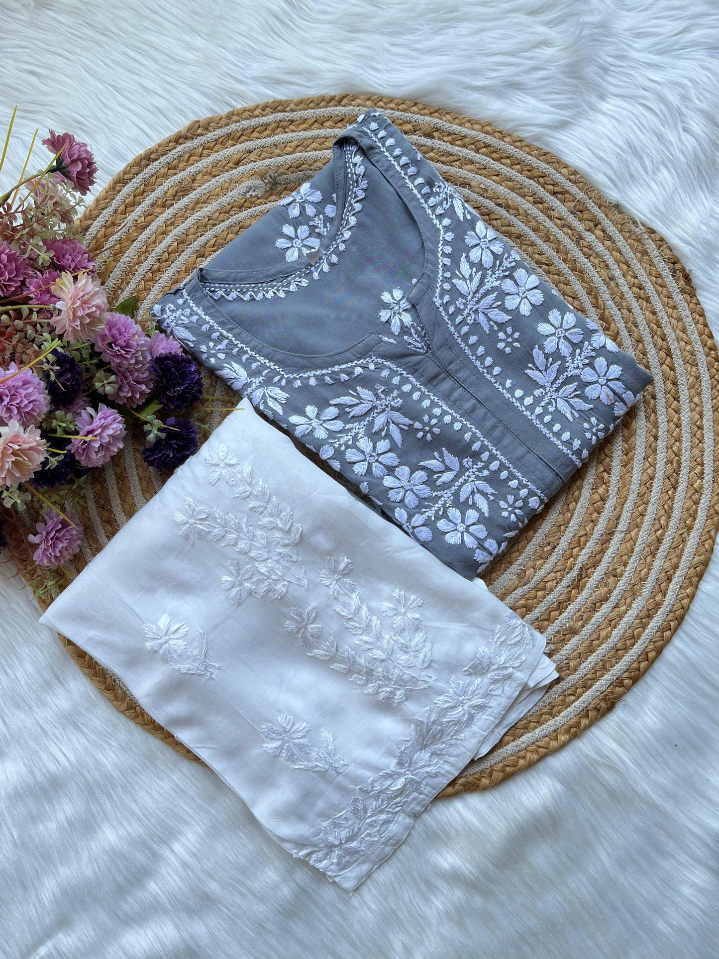 Grey Rayon Kurti And Plazzo Set For Women