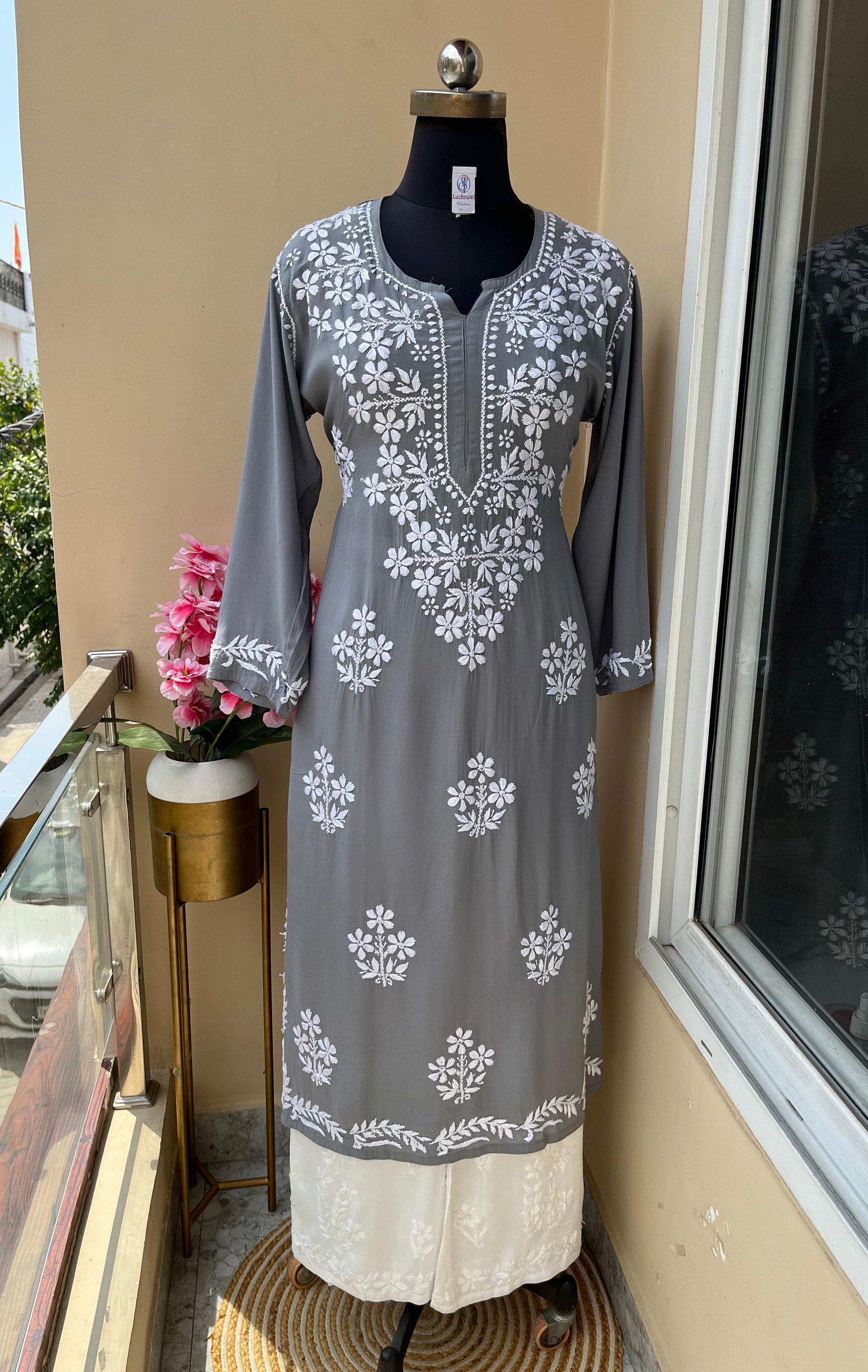 Grey Rayon Kurti And Plazzo Set For Women