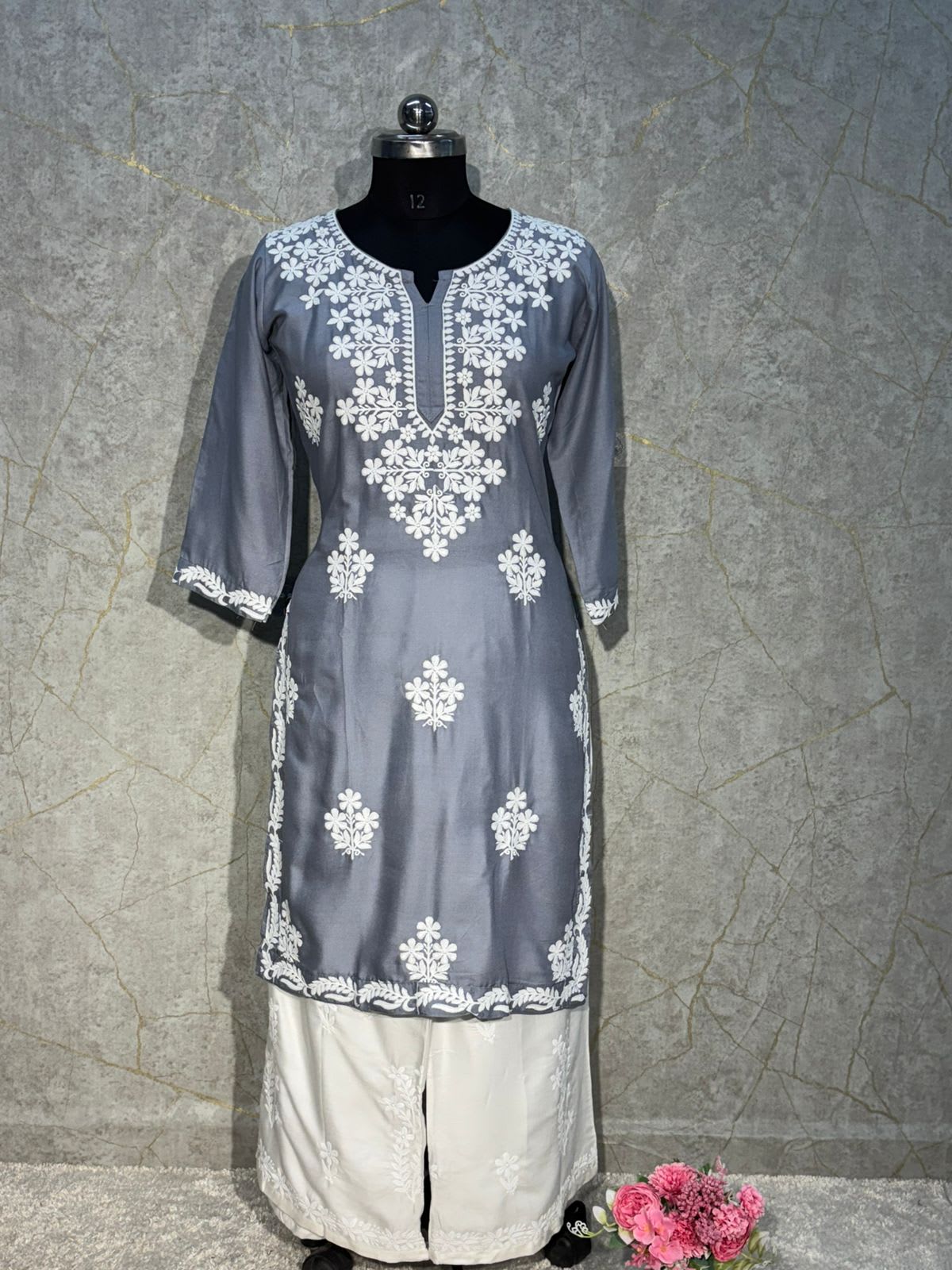 Grey Rayon Kurti And Plazzo Set For Women