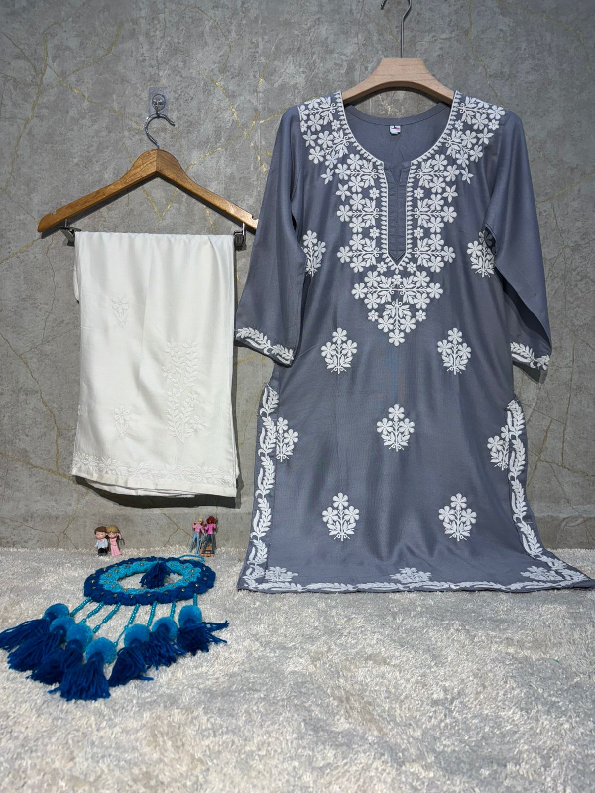 Grey Rayon Kurti And Plazzo Set For Women