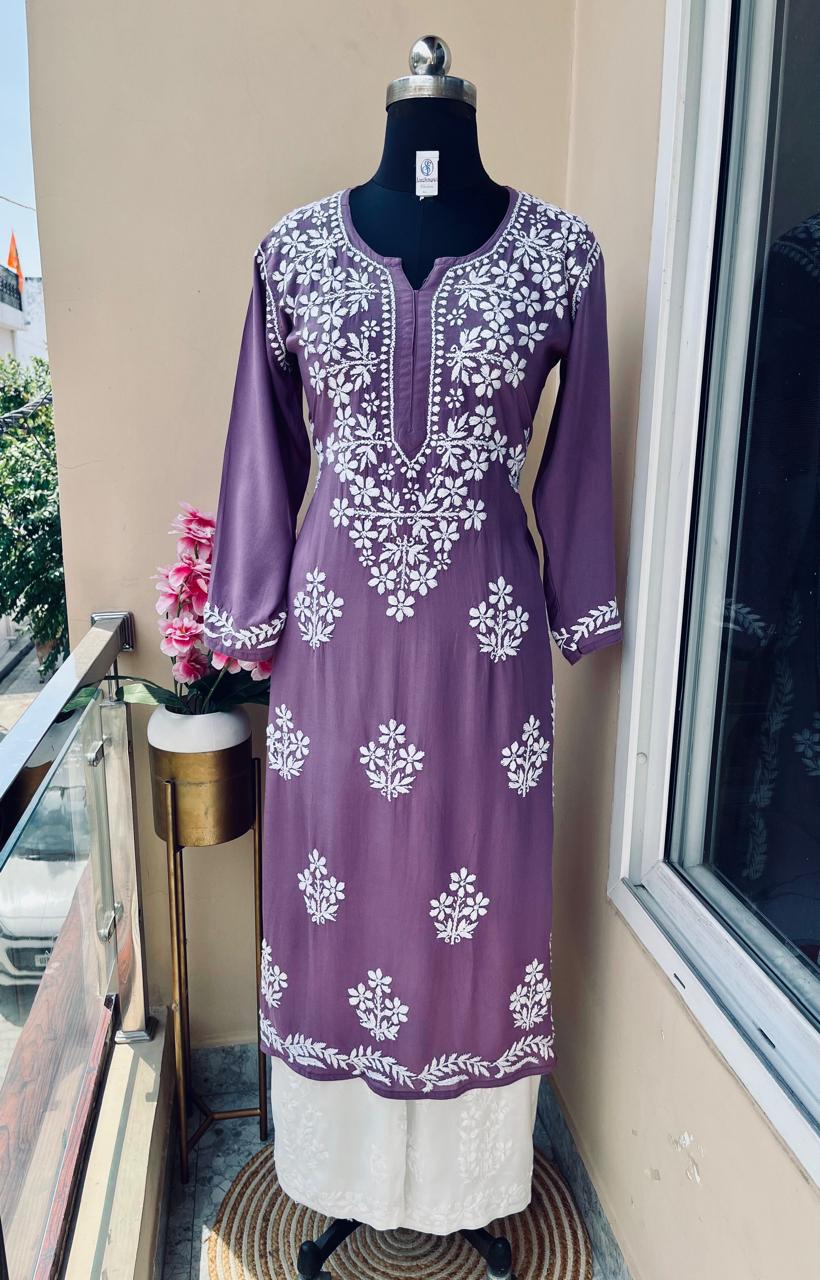Light Purple Rayon Kurti And Plazzo Set For Women