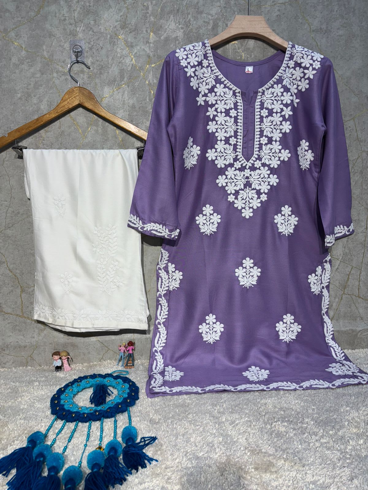 Light Purple Rayon Kurti And Plazzo Set For Women