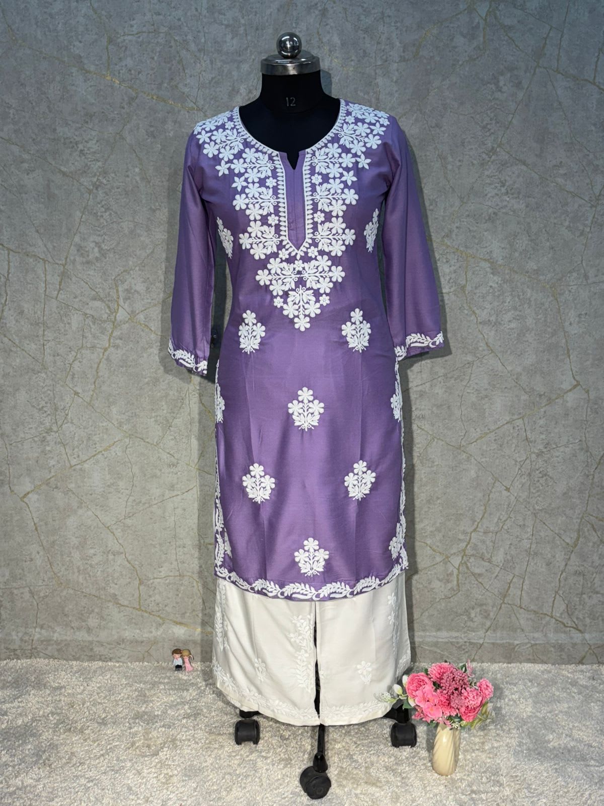 Light Purple Rayon Kurti And Plazzo Set For Women