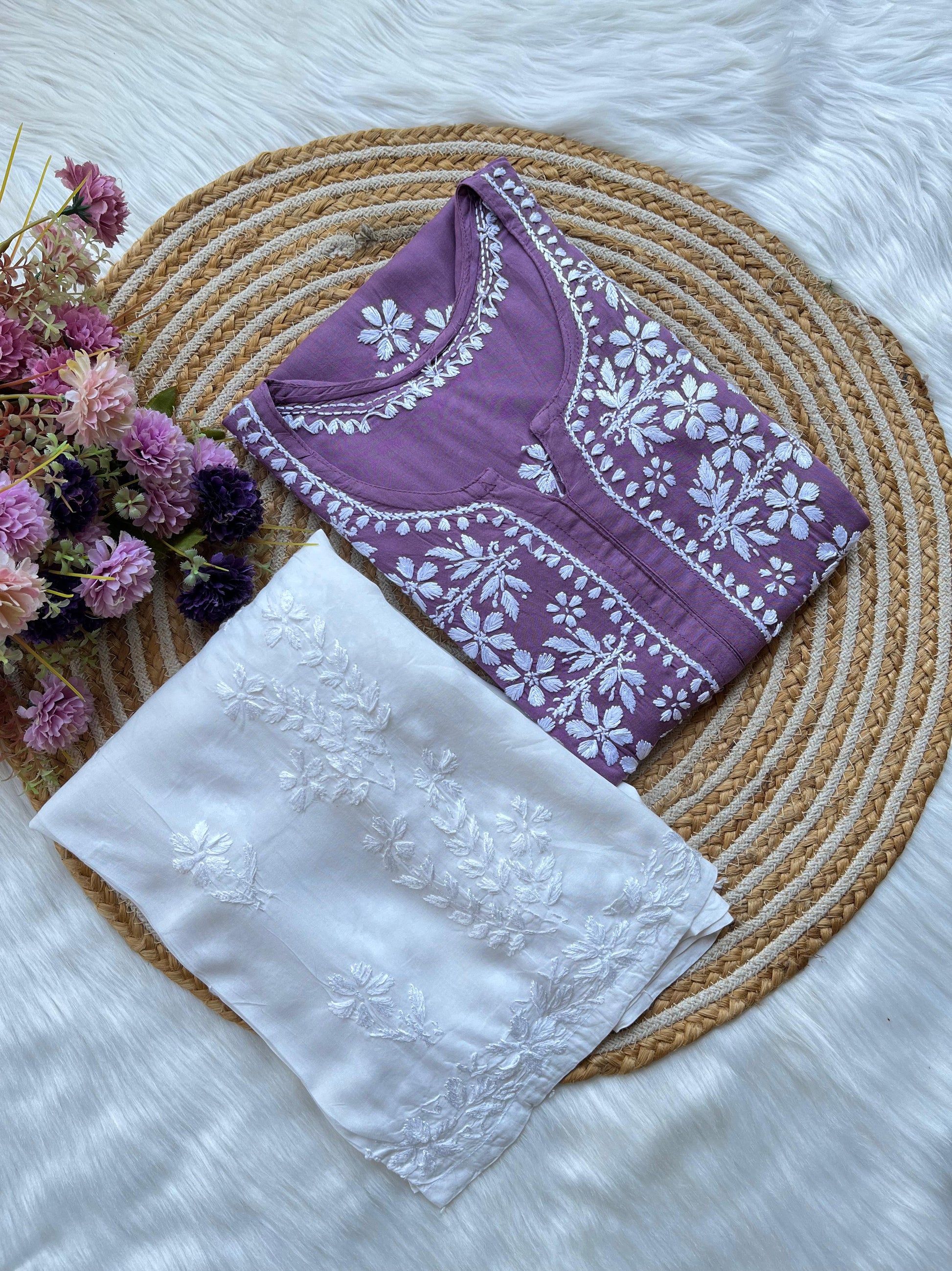 Light Purple Rayon Kurti And Plazzo Set For Women