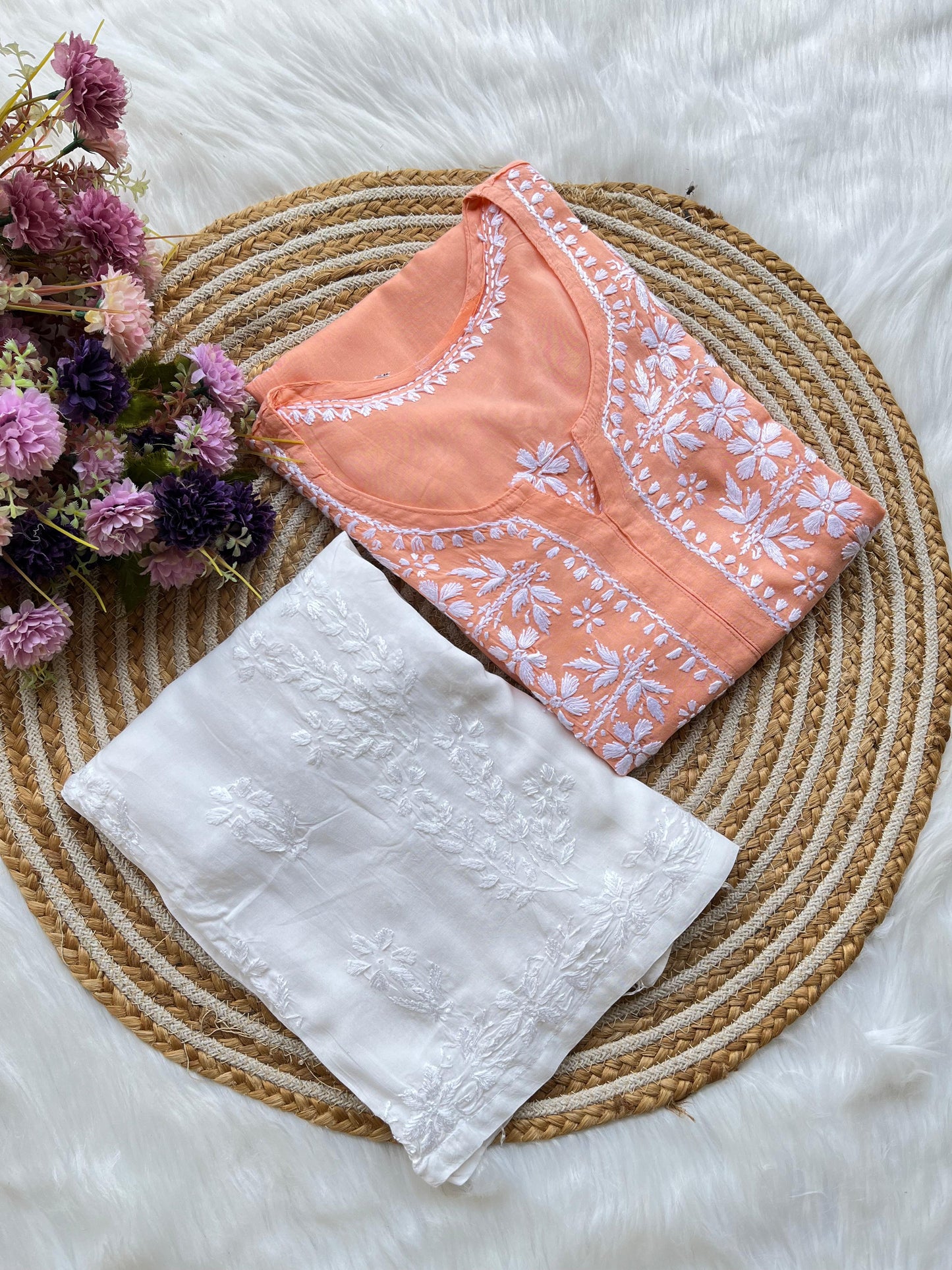 Peach Rayon Kurti And Plazzo Set For Women