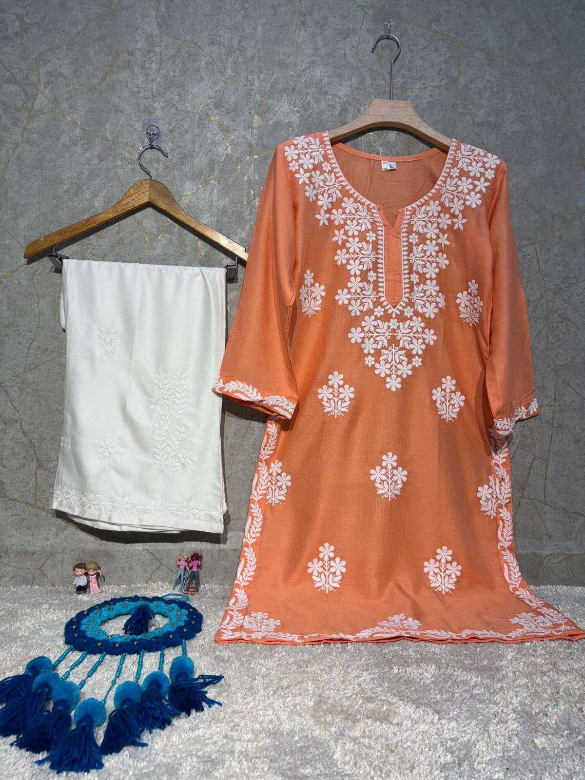 Peach Rayon Kurti And Plazzo Set For Women