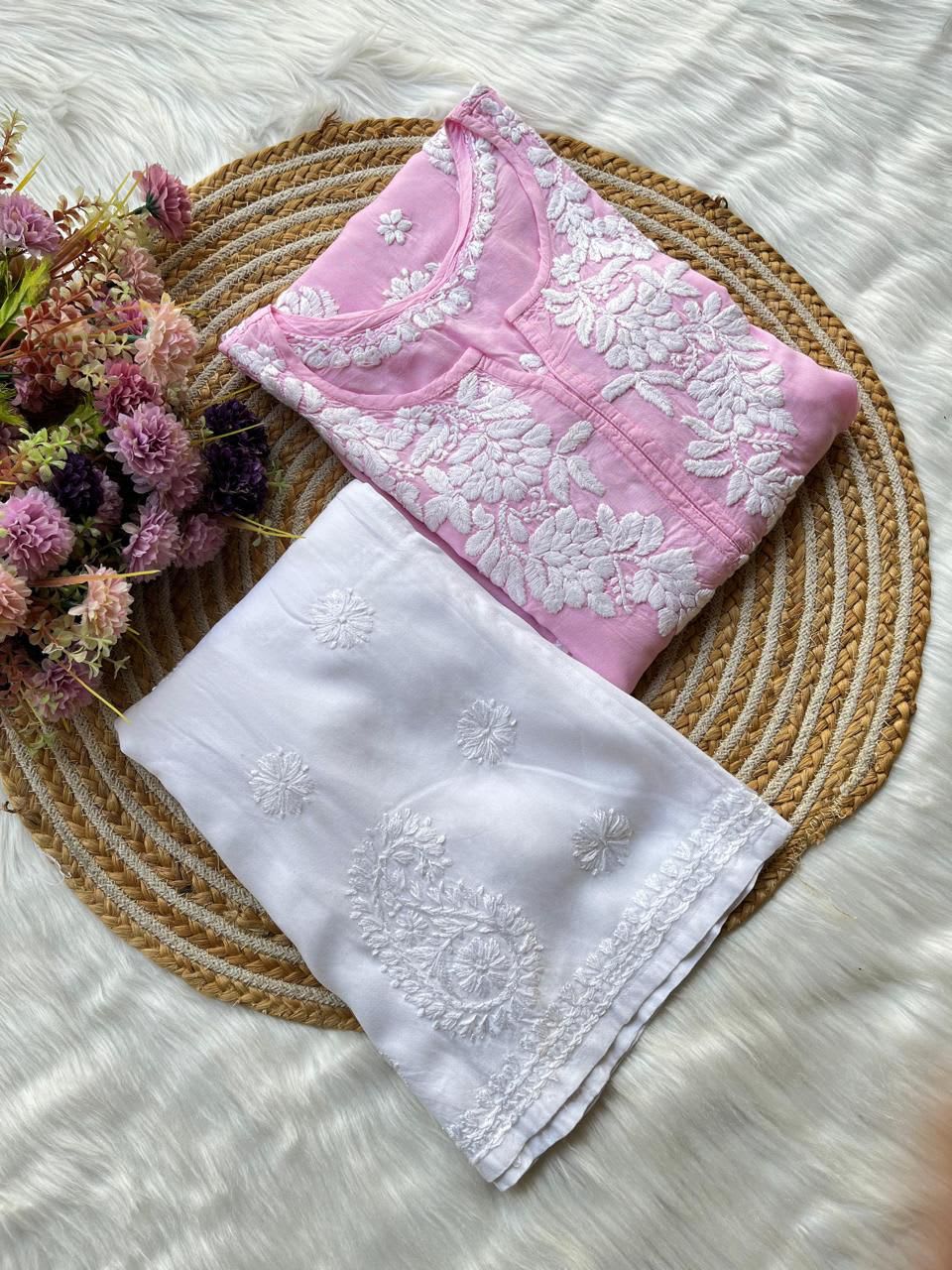 Baby Pink Kurta Set With Plazzo For Women