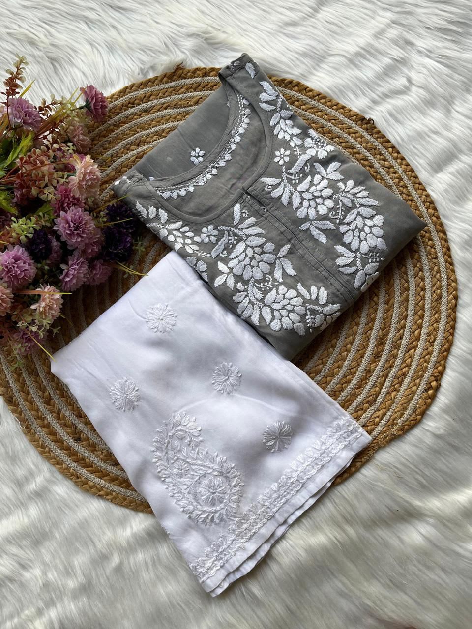 Grey Kurta Set With Plazzo For Women