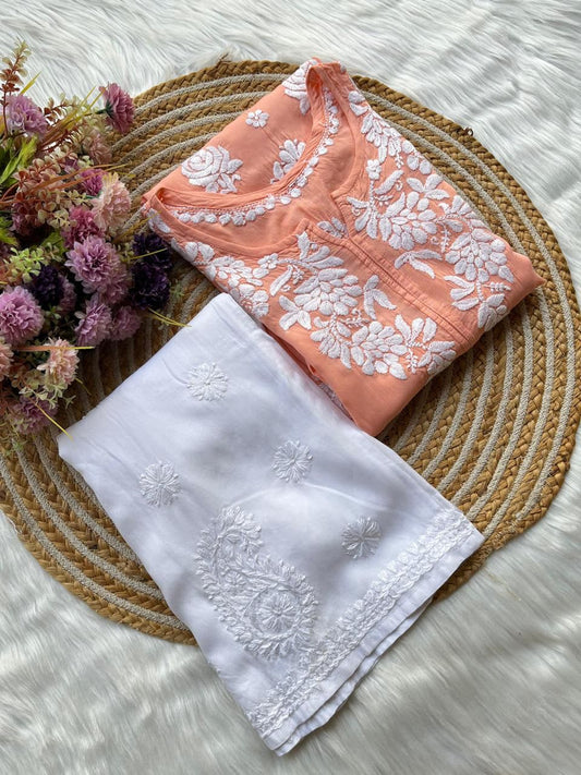 Peach Kurta Set With Plazzo For Women