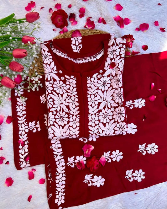 Maroon  Regular Kurta Set For Women
