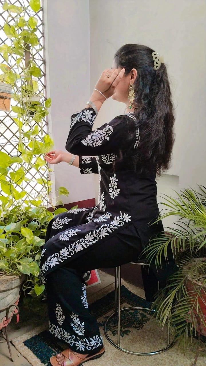 Black Beautiful Floral Designer Suit For Women