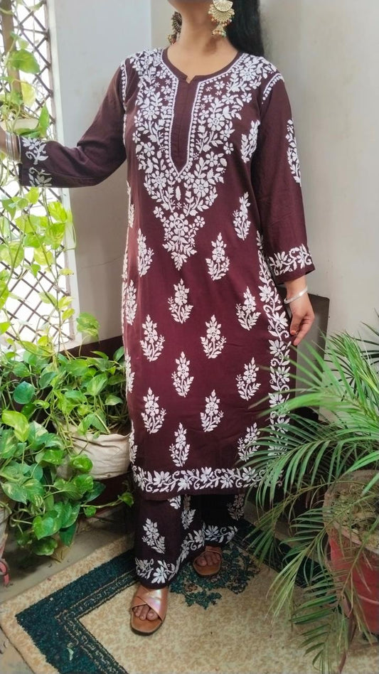 Coffee Beautiful Floral Designer Suit For Women