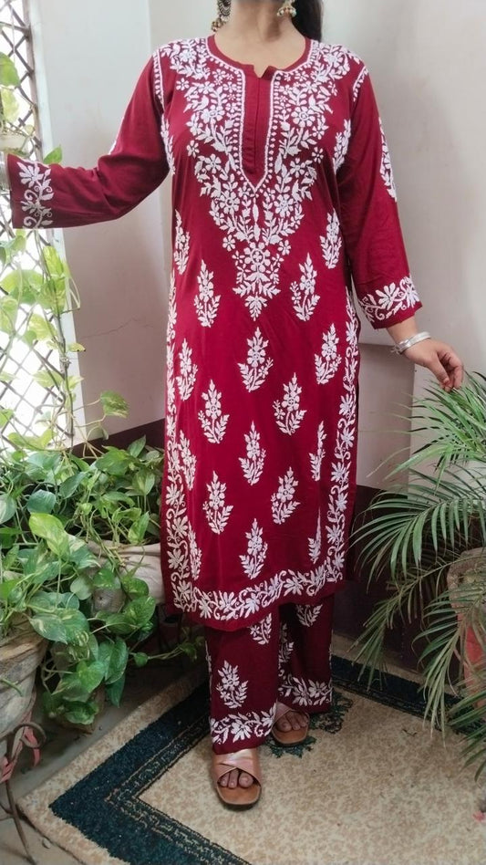 Maroon Beautiful Floral Designer Suit For Women