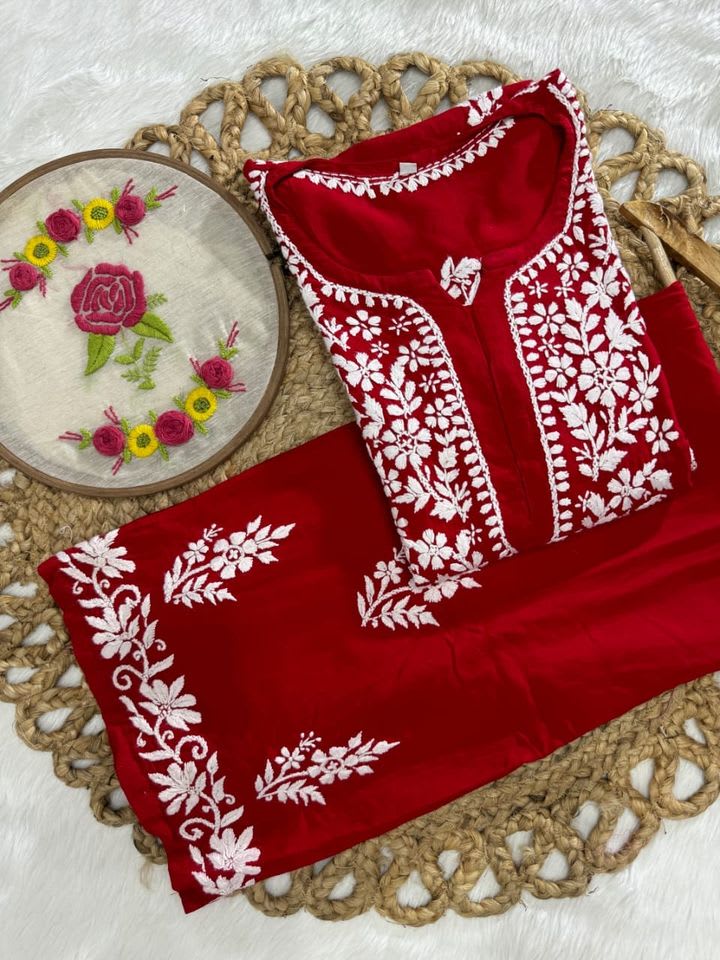 Red Beautiful Floral Designer Suit For Women