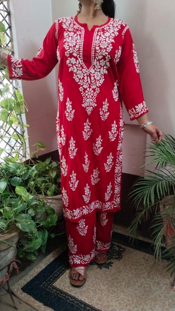 Red Beautiful Floral Designer Suit For Women