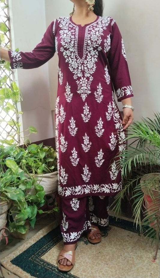 Wine Beautiful Floral Designer Suit For Women