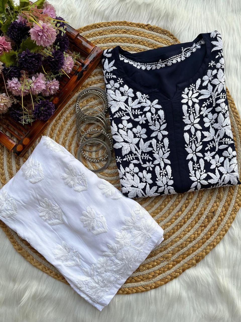 Blue Kurti With Plazo  For Women