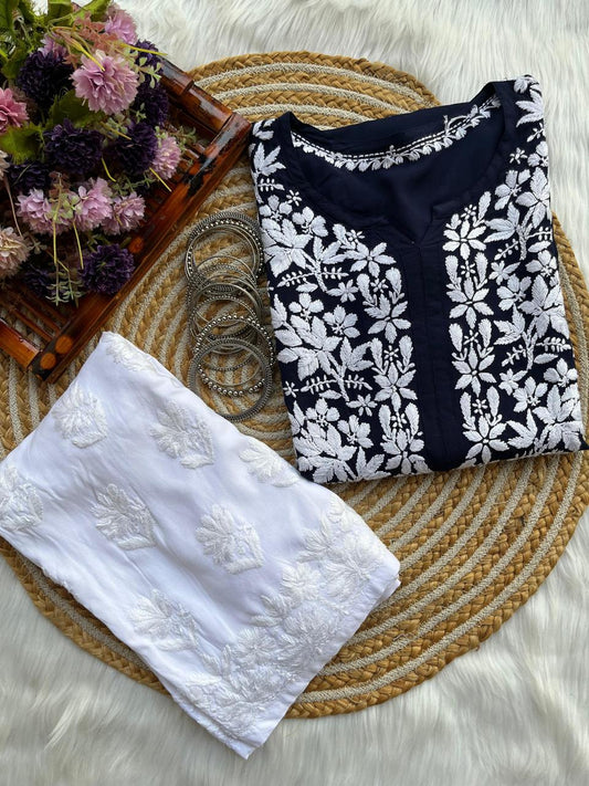 Blue Kurti With Plazo  For Women