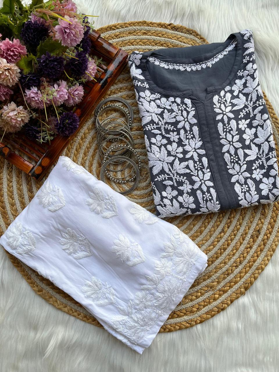 Dark Grey Kurti With Plazo  For Women