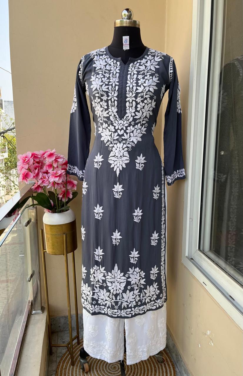 Dark Grey Kurti With Plazo  For Women